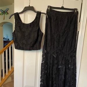 Black lace cami top and longer cami lace skirt
